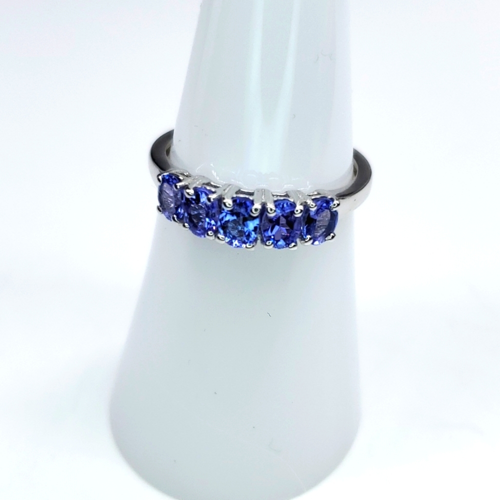 Tanzanite 5 Stone Ring in Platinum over Sterling Silver 6 NWT